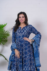 NEELIKA – INDIGO HAND BLOCK PRINTED ANARKALI SET