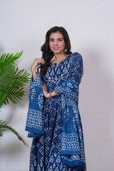 NEELIKA – INDIGO HAND BLOCK PRINTED ANARKALI SET