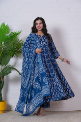 NEELIKA – INDIGO HAND BLOCK PRINTED ANARKALI SET
