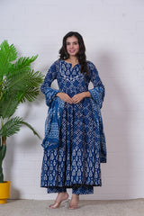 NEELIKA – INDIGO HAND BLOCK PRINTED ANARKALI SET