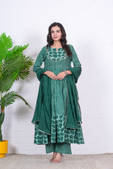 AARVI – EMERALD GREEN HAND BLOCK PRINTED ANARKALI SET