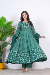 AARVI – EMERALD GREEN HAND BLOCK PRINTED ANARKALI SET