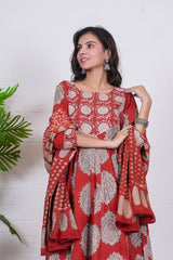 RUHANI – RUST RED HAND BLOCK PRINTED ANARKALI SET