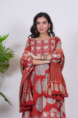 RUHANI – RUST RED HAND BLOCK PRINTED ANARKALI SET