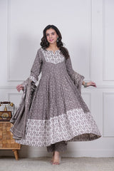VASUDHA – EARTHY ELEGANCE HAND BLOCK PRINTED ANARKALI SET