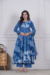 INDIRA – INDIGO HAND BLOCK PRINTED ANARKALI DRESS SET