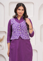 BAAGE-E-JAMUNI – WINTER COTTON SLUB KURTI SET WITH HAND BLOCK PRINTED JACKET