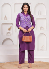 BAAGE-E-JAMUNI – WINTER COTTON SLUB KURTI SET WITH HAND BLOCK PRINTED JACKET