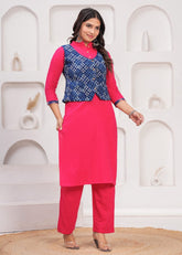 NOOR-E-NEEL – WINTER COTTON SLUB KURTI SET WITH HAND BLOCK PRINTED JACKET