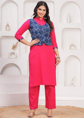 NOOR-E-NEEL – WINTER COTTON SLUB KURTI SET WITH HAND BLOCK PRINTED JACKET