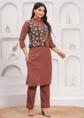 KESAR-E-KALAMKARI – WINTER COTTON SLUB KURTI SET WITH HAND BLOCK PRINTED JACKET