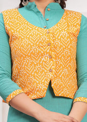 AARVI-E-AMBER – WINTER COTTON SLUB KURTI SET WITH HAND BLOCK PRINTED JACKET