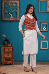 GUL-E-SAFED – WINTER COTTON SLUB KURTI SET WITH HAND BLOCK PRINTED JACKET