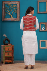 GUL-E-SAFED – WINTER COTTON SLUB KURTI SET WITH HAND BLOCK PRINTED JACKET