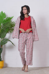 KASHISH IWTH BLUSH VINE” HAND BLOCK 3-PIECE JACKET SET