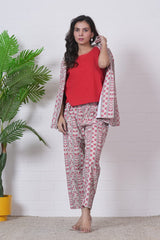 KASHISH IWTH BLUSH VINE” HAND BLOCK 3-PIECE JACKET SET