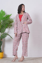 KASHISH IWTH BLUSH VINE” HAND BLOCK 3-PIECE JACKET SET