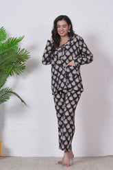 “NOIR ELEGANCE”” HAND BLOCK 3-PIECE JACKET SET