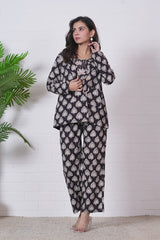 “NOIR ELEGANCE”” HAND BLOCK 3-PIECE JACKET SET