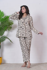 IVORY BLOOM LUXE” HAND BLOCK 3-PIECE JACKET SET