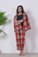 CRIMSON AURA”” HAND BLOCK 3-PIECE JACKET SET