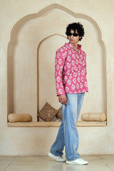 PINK FLORAL BLOCK PRINT MEN’S KURTA
