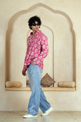 PINK FLORAL BLOCK PRINT MEN’S KURTA