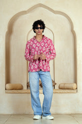 PINK FLORAL BLOCK PRINT MEN’S KURTA