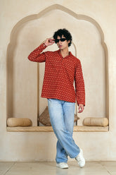 RUST FLORAL BLOCK PRINT MEN’S KURTA