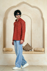 RUST FLORAL BLOCK PRINT MEN’S KURTA