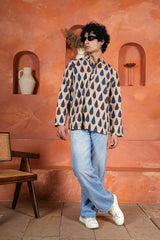 BEIGE LEAF PRINT MEN’S KURTA
