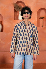 BEIGE LEAF PRINT MEN’S KURTA