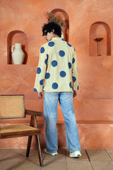 BEIGE NAVY DOT - MEN’S HAND BLOCK KURTA
