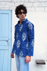 INDIGO BLOOM MEN’S HAND BLOCK KURTA