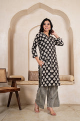 NOIR LEAF STRIPE STRAIGHT KURTA SET