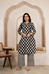 NOIR LEAF STRIPE STRAIGHT KURTA SET