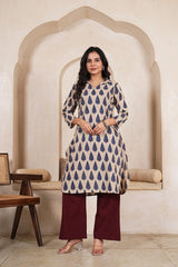 BEIGE NEEL LEAF STRAIGHT KURTA SET
