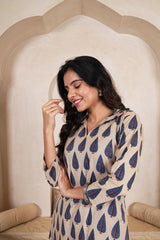 BEIGE NEEL LEAF STRAIGHT KURTA SET