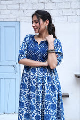 NEEL PUSHPA – HAND BLOCK PRINTED COTTON DRESS