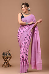 GULABI NAZAKAT – HANDBLOCK MUL MUL COTTON SAREE