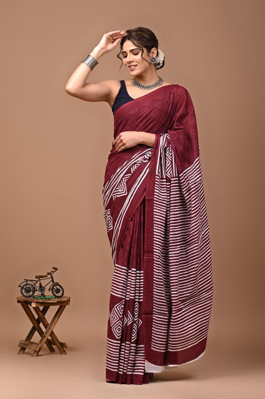 RUHANI" – MAROON WHISPER MUL MUL SAREE
