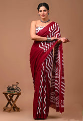 GULNAAR GRACE" – MAROON GEOMETRIC COTTON MUL MUL SAREE