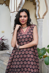 RUST & BLACK BLOCK PRINT KURTA SET