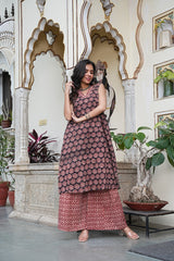 RUST & BLACK BLOCK PRINT KURTA SET