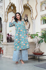 AQUA BLOSSOM KURTA SET