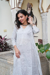 LIGHT GREY GEOMETRIC KURTA SET
