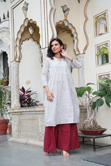 LIGHT GREY GEOMETRIC KURTA SET
