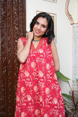 FLORAL FUSION COTTON KURTA SET (RED)