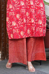 FLORAL FUSION COTTON KURTA SET (RED)
