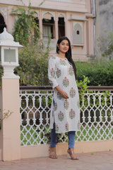 ELEGANT FLORAL HAND BLOCK PRINTED COTTON KURTI